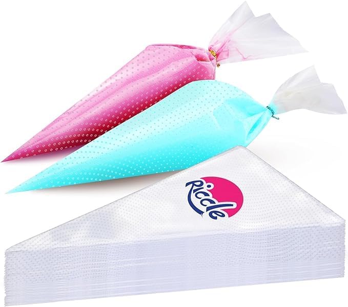 Riccle Disposable Piping Bags - 12 Inch Textured Anti-Burst Icing Bags for Cake & Cookie Decoration
