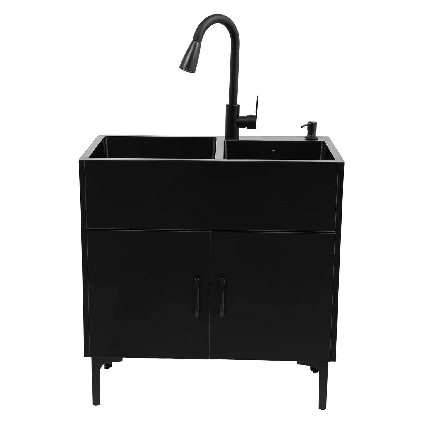 30-Inch Laundry Sink with Cabinet and Pull-Out Faucet, Stainless Steel Utility Sink with Cabinet, Freestanding Kitchen Sink Cabinets for Laundry & Utility Room Kitchen Bathroom