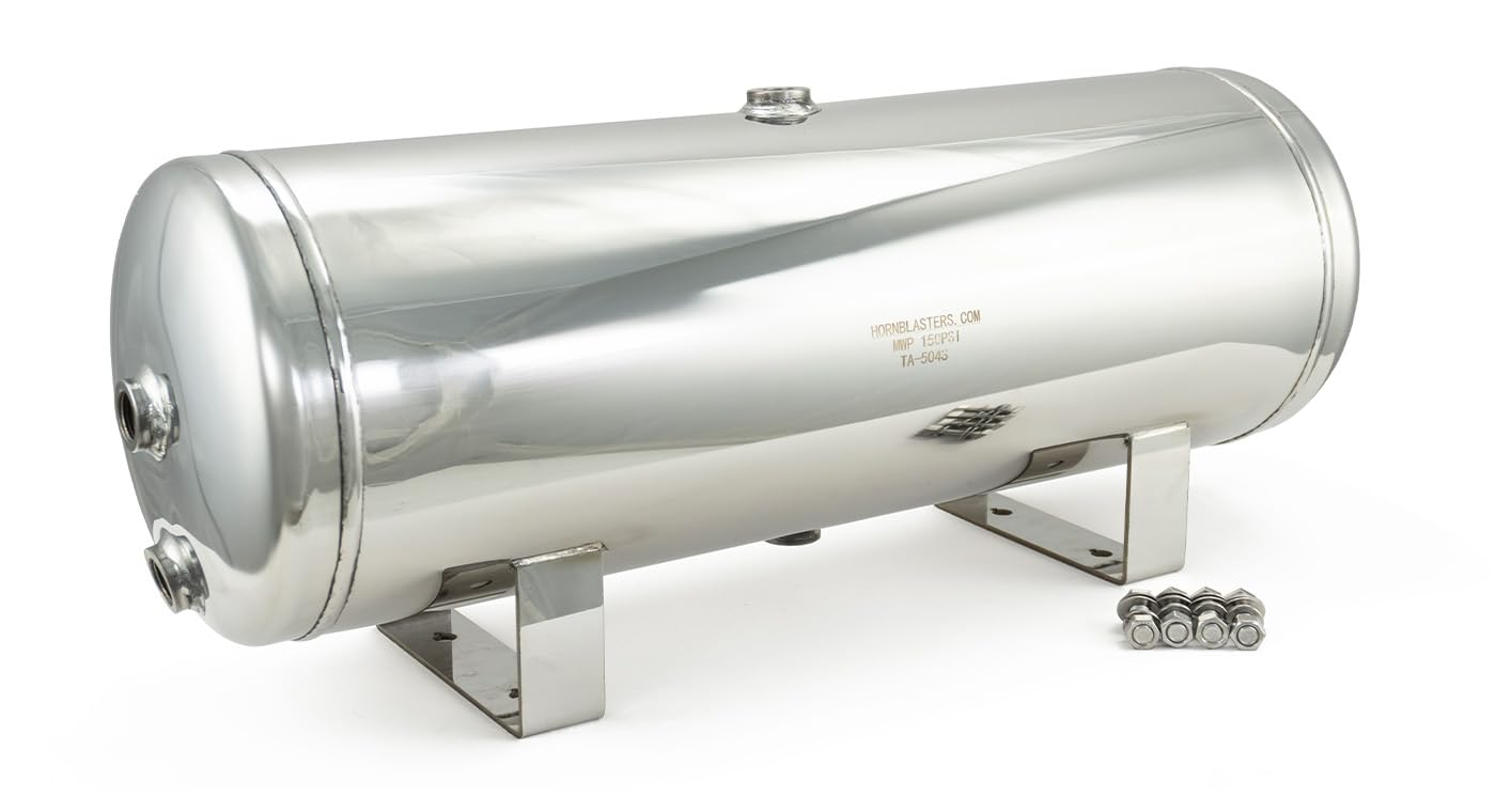 HornBlasters Stainless Steel 5-Gallon (19 Liters) 6 Port Air Tank - (Four 1/2" Ports & Two 1/4" Ports)