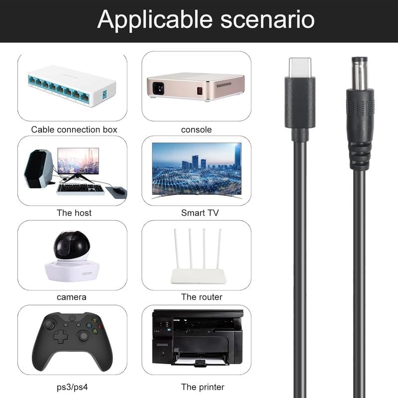 5Ft 12V 3A 5.5x2.5mm 20V USB C to Webcamera Power Cable, DC Adapter USB C Cable Made for GPS, DVR, Webcamera, Speaker