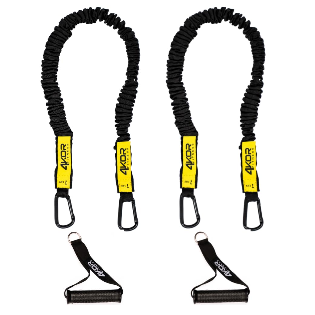 Resistance Cords - Shoulder and Core Resistance Bands - Perfect for Dynamic Warmups and Rehab - Deluxe Pair of 2 Black 7lbs Cords and 2 Universal Handles - 4KOR Fitness