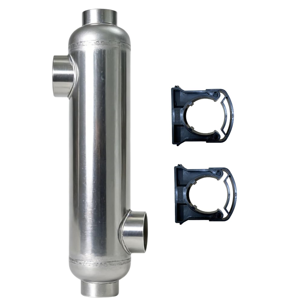 RIYI Pool Heat Exchanger, 3000kBtu Stainless Steel 316L Shell and Tube Same Side Ports Size 2 1/2"+4" NPT Brackets Included, High-Efficiency Design for Pools/Tanks/Oil Coolers/Solar (ST-3008kBtu-s)