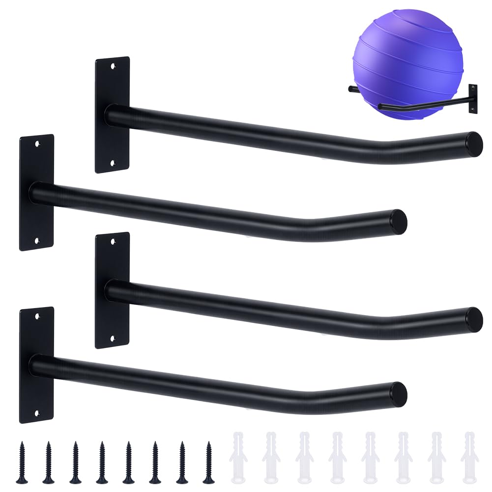 UNICRAFTALE 4Pcs 2 Sets Wall Mount Exercise Ball Holder Black Iron Yoga Ball Holder Metal Yoga Balls Stand Holders Stability Balls Holders Garage Ladder Wall Mount for Home Gym Studio