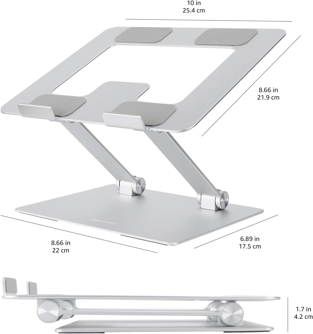 Amazon Basics 15.6 Inch, Sturdy and Portable Ergonomic Laptop Stand for Desk, Height Adjustable Riser with Ventilated