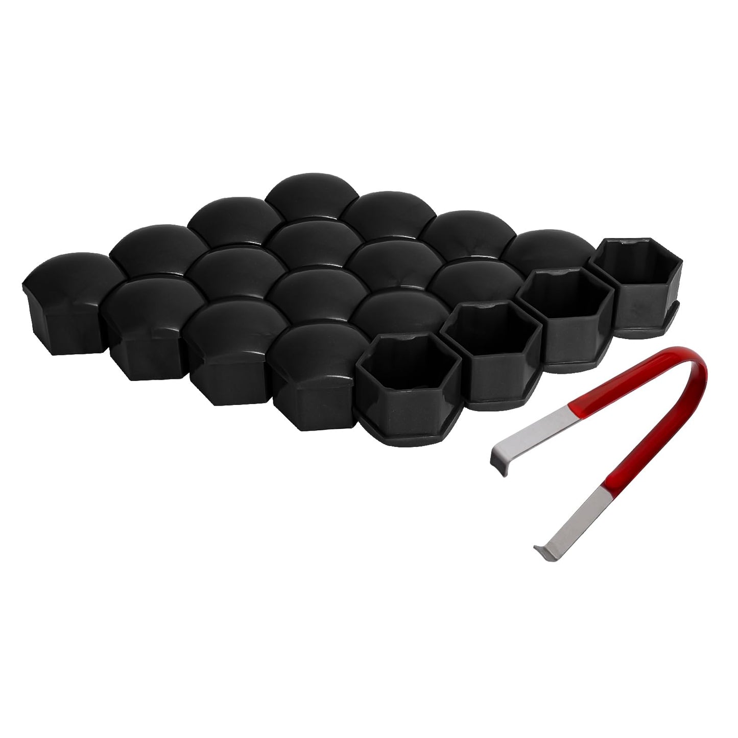 AOIT 20PCS Lug Nut Covers - 3/4'' Wheel Nut Bolt Cover Caps, 19mm Hexagonal Nut Covers with Removal Tool, Wheel Bolt Dust Caps Compatible with Au di, Auto Rims Nut Exterior Protection, Black