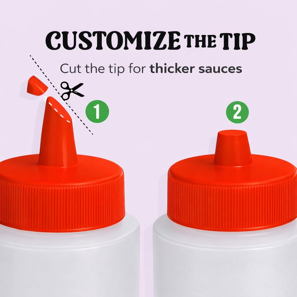Norcalway 16 oz Condiment Squeeze Bottles for Sauces - Leak Proof - 6 Pack