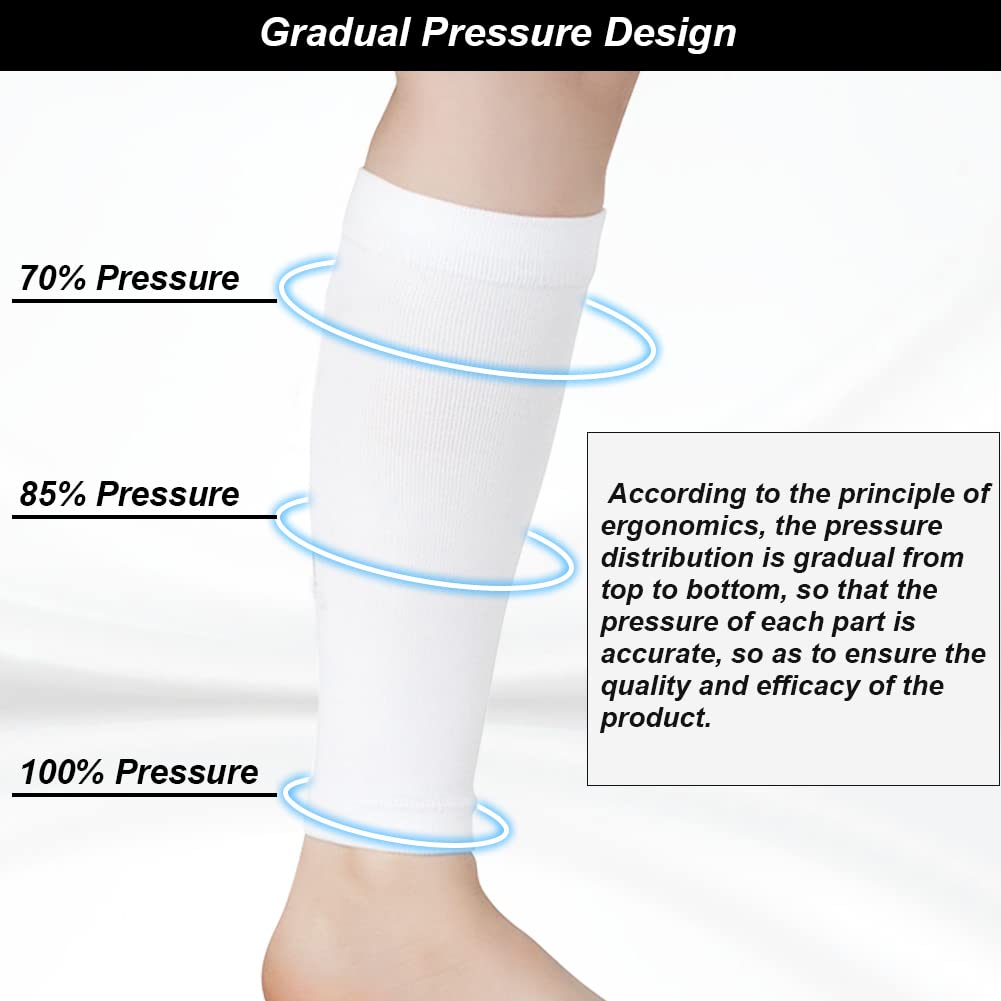 Novetec Calf Compression Sleeves for Men & Women (20-30mmhg) - Leg Compression Sleeve for Running, Cycling, Shin Splints Support, Relieve Legs Pain, Travel (One Pair)(White,Medium)