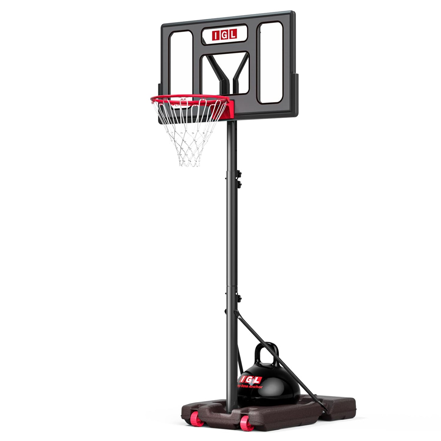 IGL Portable Basketball Hoop for Backyard, Driveway | 3-10ft Adjustable Height for Kids Teens & Adults | 40" Polycarbonate Backboard, Fillable Base for Stability & Easy Mobility on Wheels