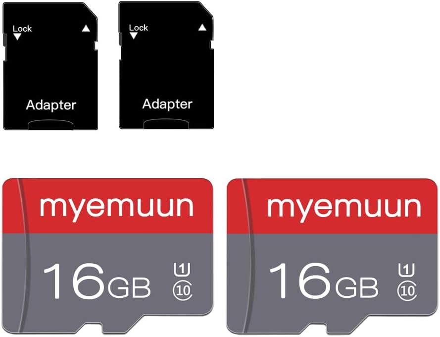 myemuun 2 Pack 16 10, (16GB*2) GB Micro Memory Card with Adapter, TF Memory Card Class Mini Memory Card