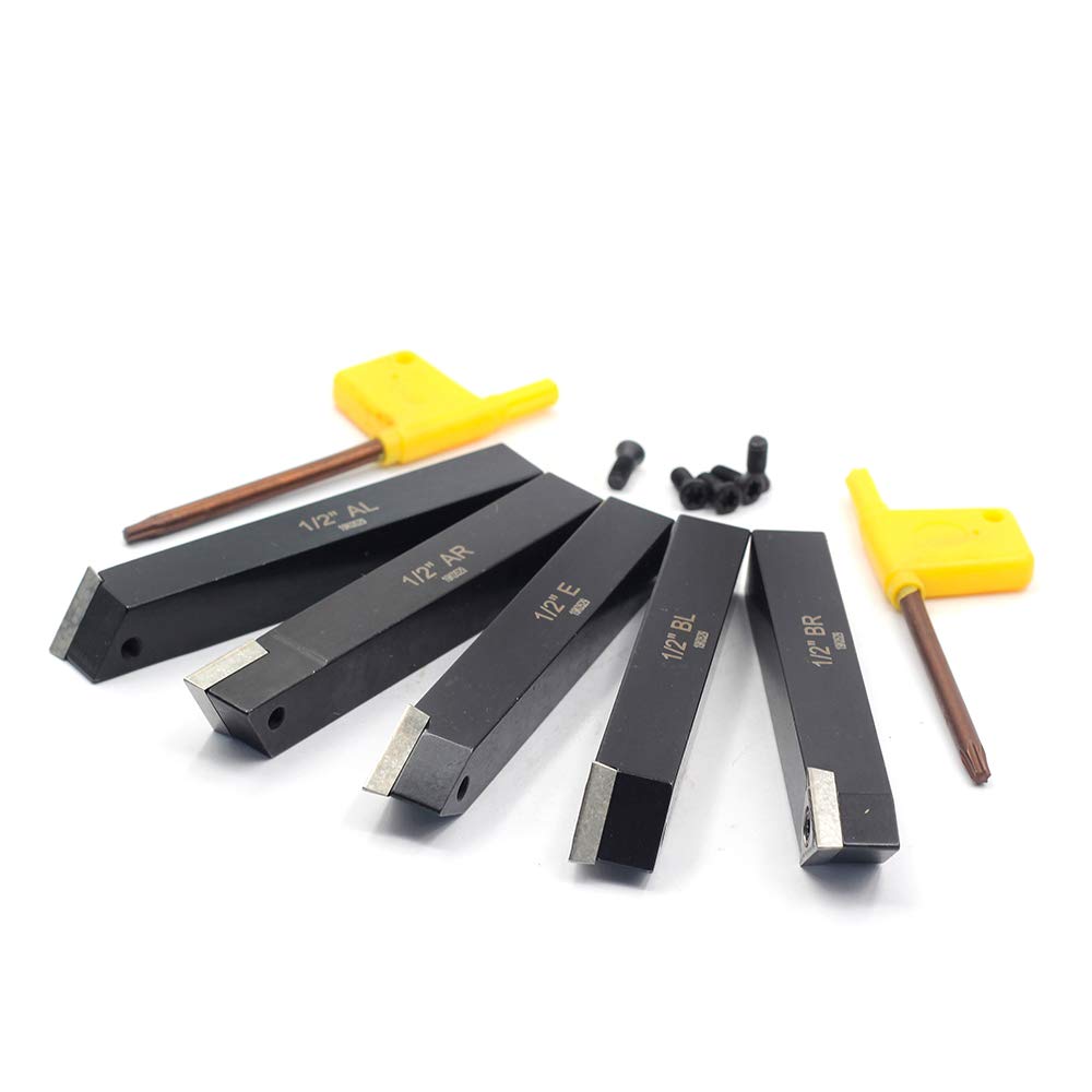 OSCARBIDE 1/2" Mini Lathe Indexable Carbide Turning Tool Holder 5 Pieces/Set,Metal Lathe Cutting Tools with Carbide Inserts TCMT16T304