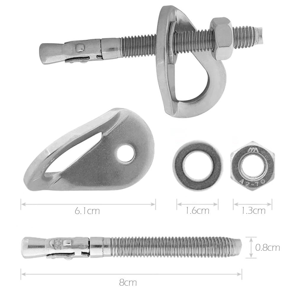YERGOFE Climbing Holds Anchor Set - 1 PCS - Stainless Steel Bolt Hanger and Bolt Heavy Duty Climbing Holds Weight 2500KG for Indoor Outdoor Climb Train (1, 8MM)
