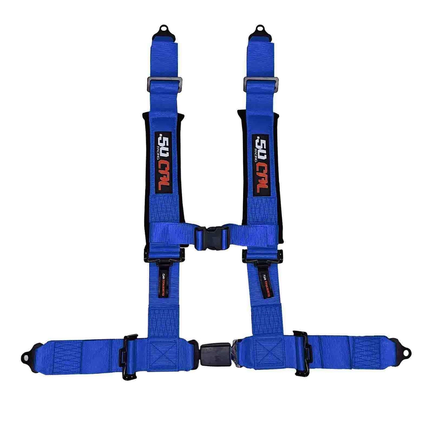 4 point harnesses (2) for bucket seat, push button release, 10 colors to choose from, racing harness 4 point race car UTV RZR (Blue, 3 inch) [6042]