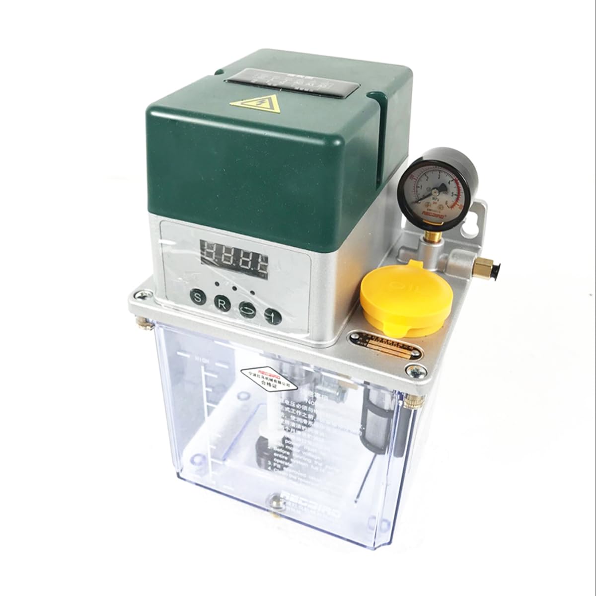 INTBUYING 110V Automatic Lubricating Oil Pump with Pressure Gauge Automatic Lubricating Pump CNC Oil Pump with 2L Reservoir Capacity for Punching Lathe Cutting Milling Machine