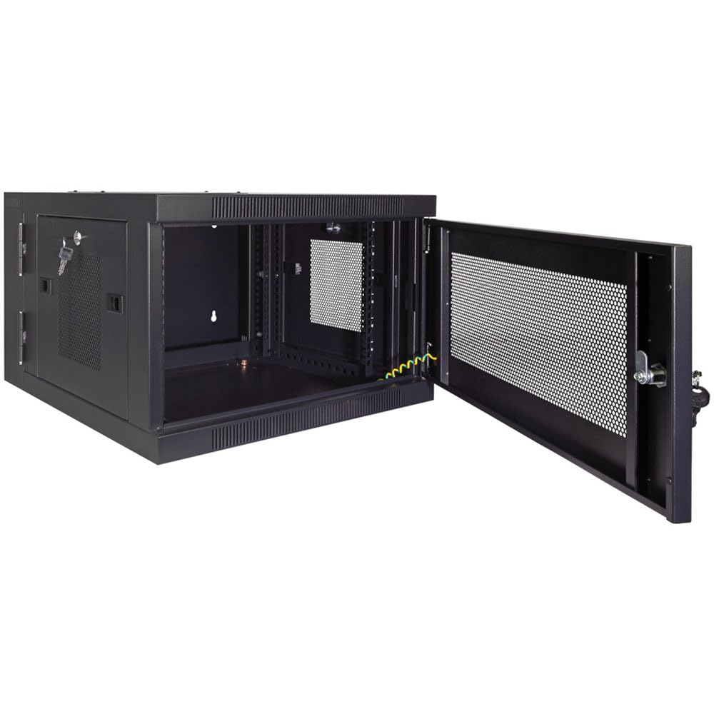 NavePoint 6U Server Cabinet with Hinged Back - 17.7” Deep, Server Rack Enclosure with Locking Perforated Door, Wall Mount Rack with Removable Side Panels, Network Cabinet, Pre-Assembled