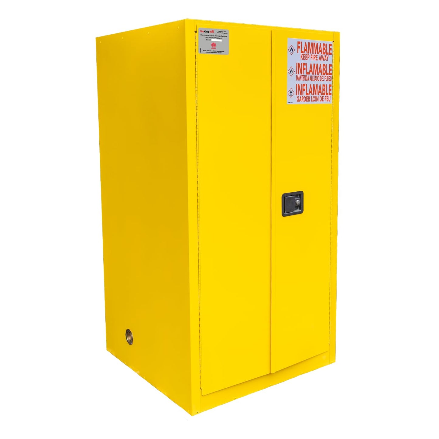 FireKing Yellow Flammable Safety Cabinet, Flammable Liquids Storage Cabinet, 60 Gallon Steel Safety Cabinets with Automatic Door for Commercial, Industrial & Home Use, 34" x 34" x 65"