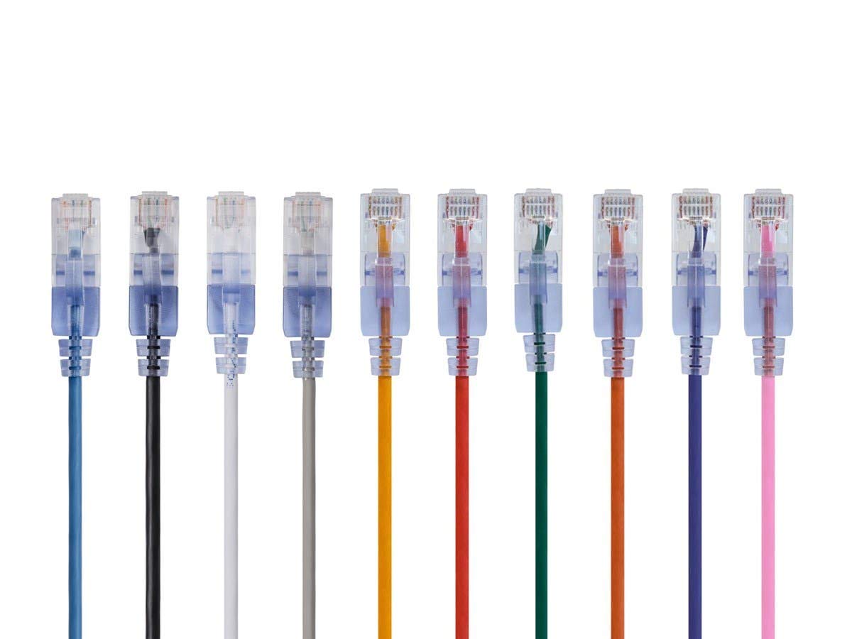 Cat6A RJ45 10G 30AWG 1ft 10-Pack Monoprice SlimRun Ethernet Patch Cable - Snagless UTP Pure Bare Copper Wire Multicolor