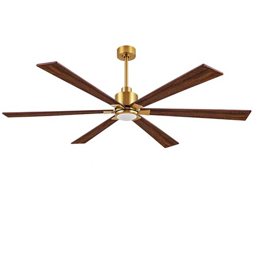 ducrew 72-Inch Ceiling Fan with Light and Remote Control, 6-Blade Wooden Fan for Large Rooms, Matte Gold Finish, Silent Reversible Motor