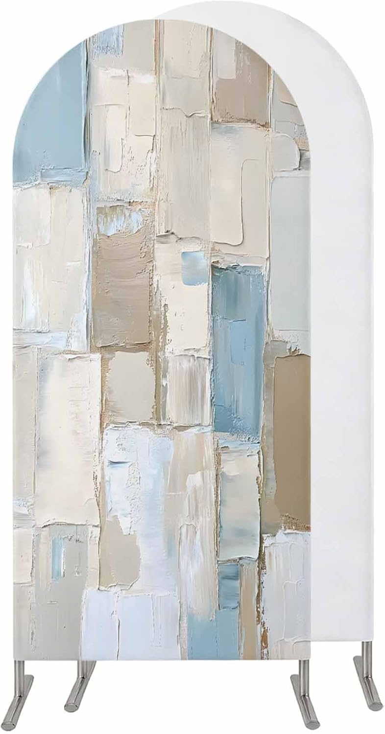 Jnbasdffb 6.6 Blue Brown Color Blocks Wedding Arch Cover,Stretchy Spandex Arch Backdrop Stand Covers FT,Abstract Oil