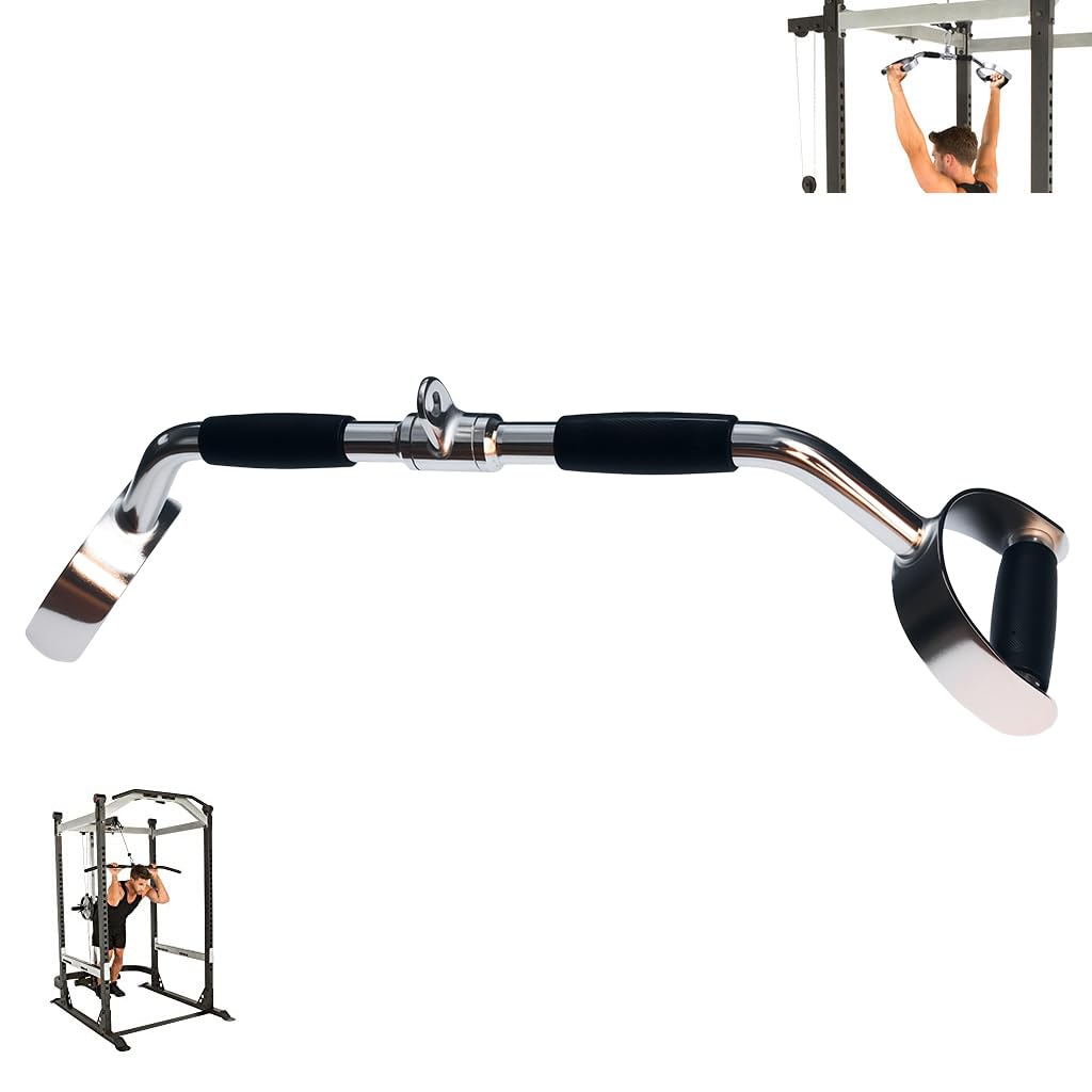 yuhqc LAT Pull Down Bar Press Down Bar Cable Machine Attachment Multi Gym Attachment Solid Steel Tricep V-Bar (28 Inch)
