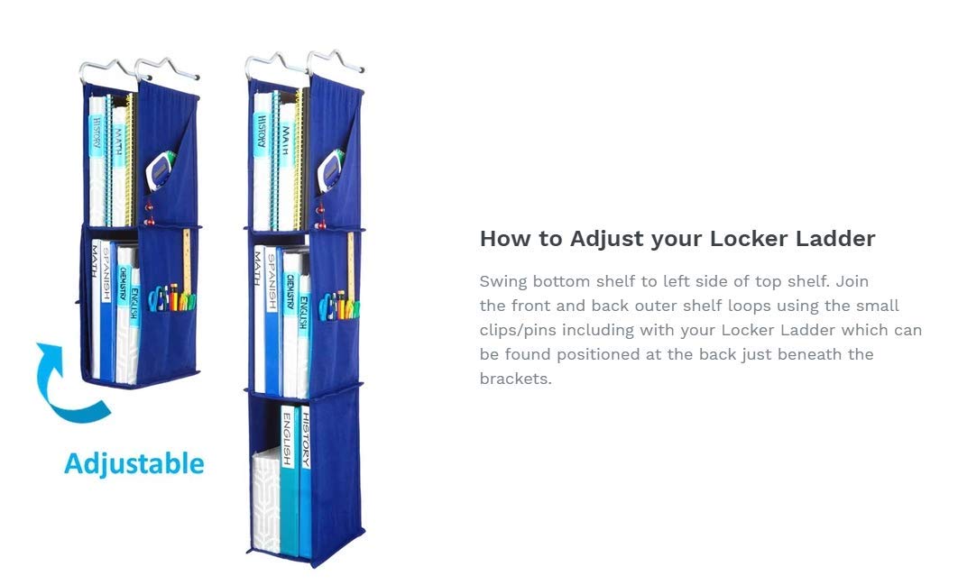 Hanging Locker Ladder Organizer For School, Work, Gym Storage | 3 Shelves | 38” x 5.5” x 9” (Blue)