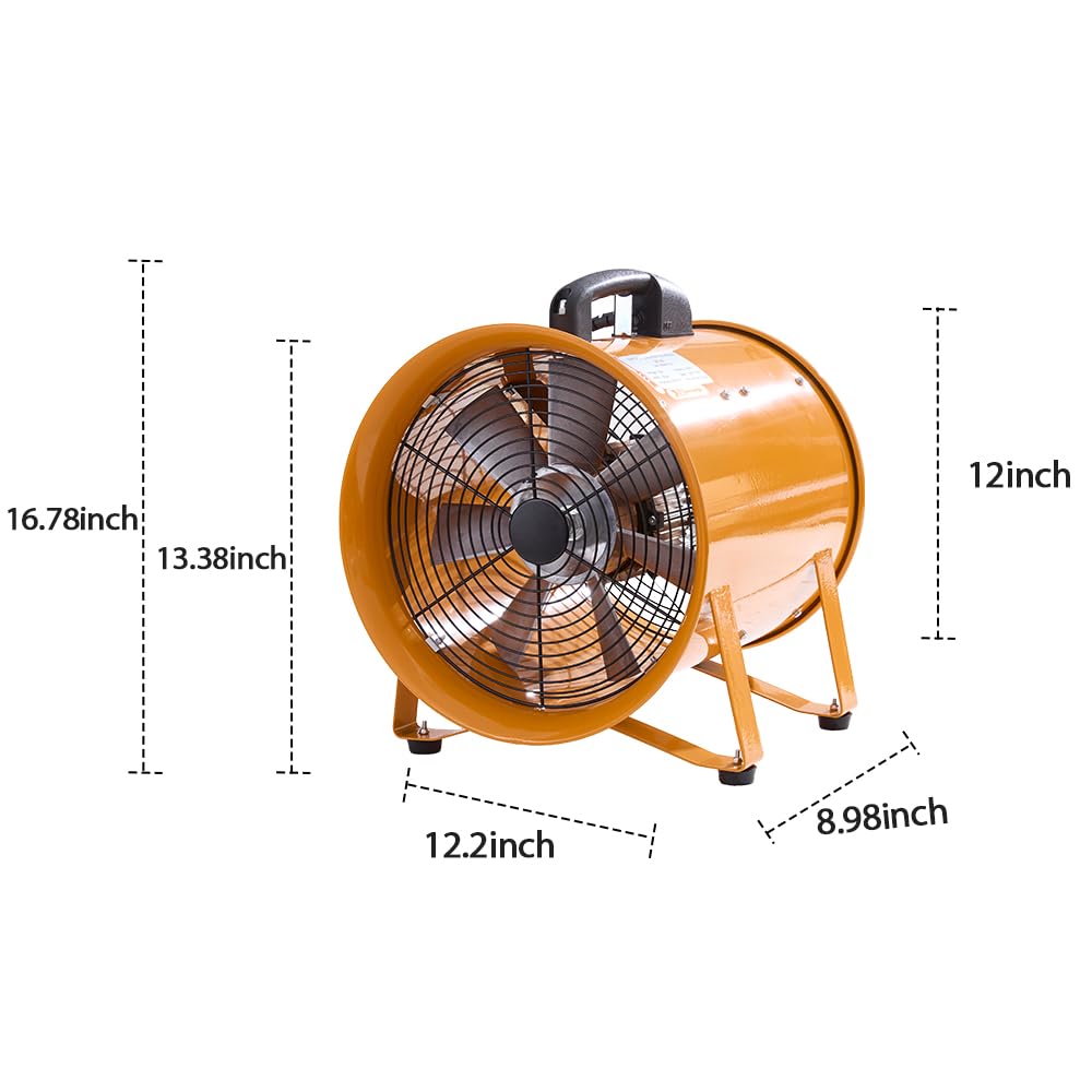 Aglaipty 12-Inch Industrial Portable Air Blower Ventilator, 3300 CFM Heavy-Duty Tube Exhaust Fan, 550W High-Velocity Low-Noise Air Mover for Extraction, Ventilation (12 Inch Blower Fan)