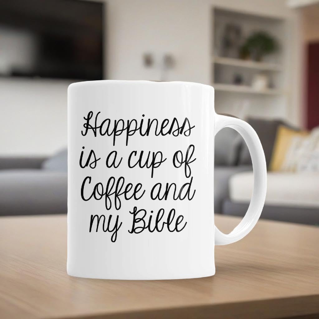 Happiness is a Cup of Coffee & My Bible Mug - Ceramic Christian Gift for Women