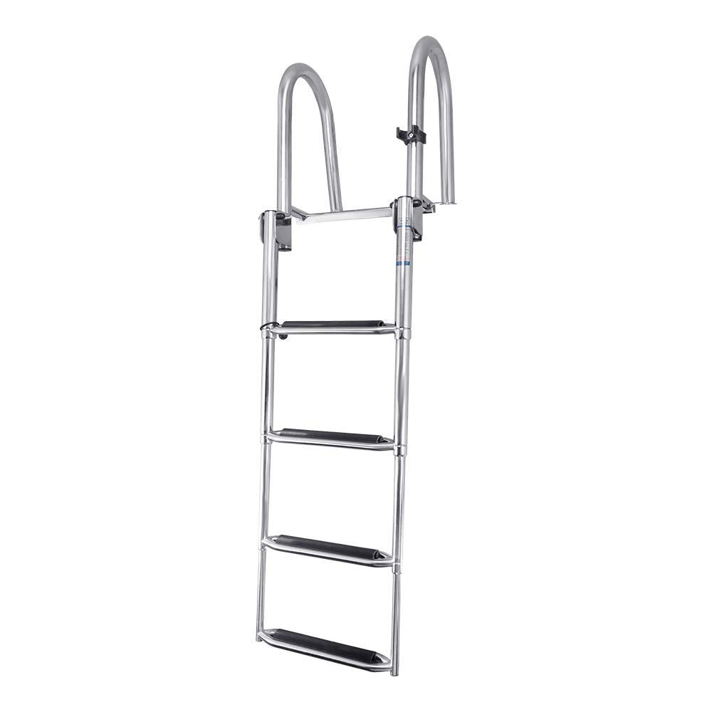 White Water – 4-Step Rear Entry Pontoon Boat Ladder with Extra-Wide Steps | 304 Stainless Steel Folding Design, Handrails, 400 lb Capacity | OEM Trusted, Fully Assembled