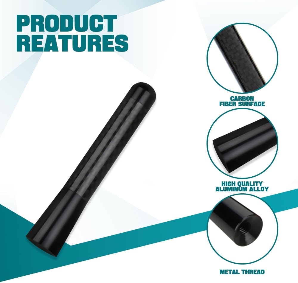 Kutyun 3.15" Car Stubby Antenna, Universal Mini Antenna with Aluminum Alloy Thread, Replacement Antenna for AM/FM Radio