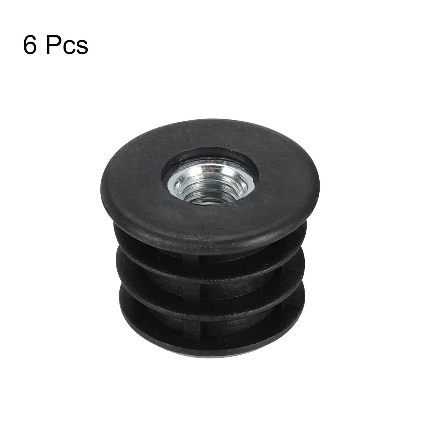 Uxcell 6-Pack Round Tube Inserts with M8 Thread, for 25mm/0.98" OD Tube, Black Plastic Plugs for Furniture Legs, Chair End Caps