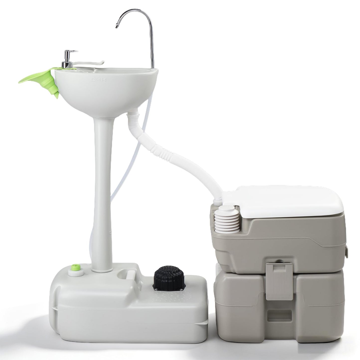 Outvita Portable Sink and Toilet Combo, 5 Gallon Hand Washing Station & 5.3 gallon Flushing Toilet, Detachable Wastewater Recycled Perfect for Outdoor Camping RV Travel Boat