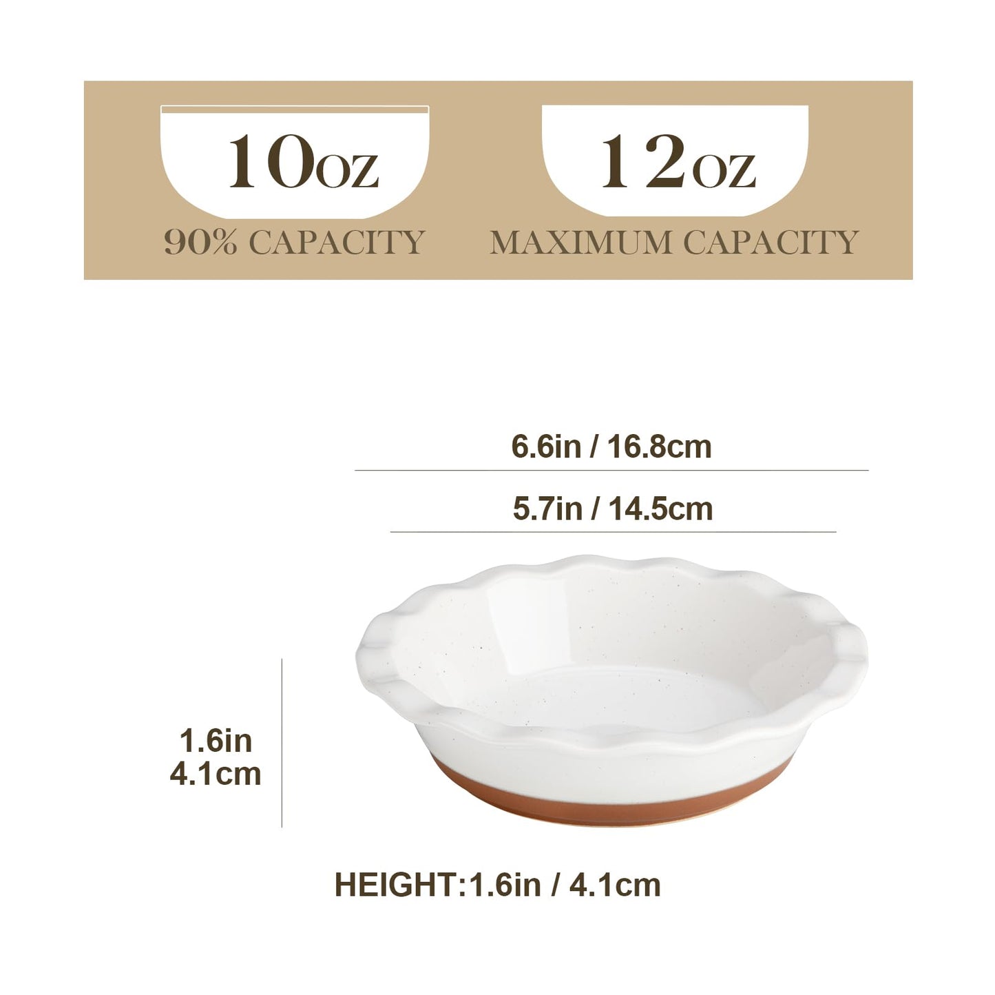MALACASA Ceramic Mini Pie Pans Set of 6, 6 Inch Pie Plates for Baking with Ruffled Edge, Small Quiche Baking Dish Pans Tart Pans, Individual Pot Pie Plates, Microwave & Oven Safe, Khaki White