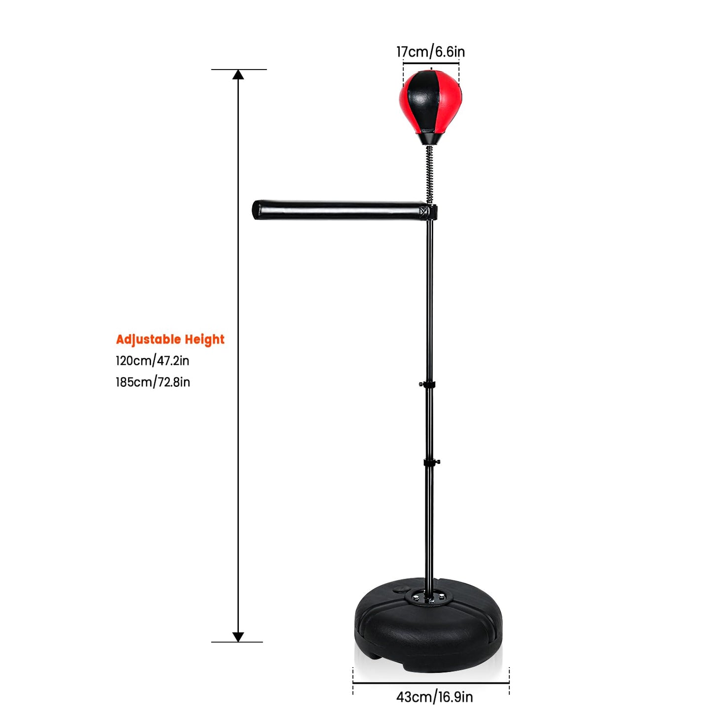 INNOLIFE Boxing Bar with Stand, Adjustable Height Freestanding Punching Bag for Adults, Boxing Training Equipment with Speed Bag for Home Gym, Stress Relief & Fitness, Black & Red