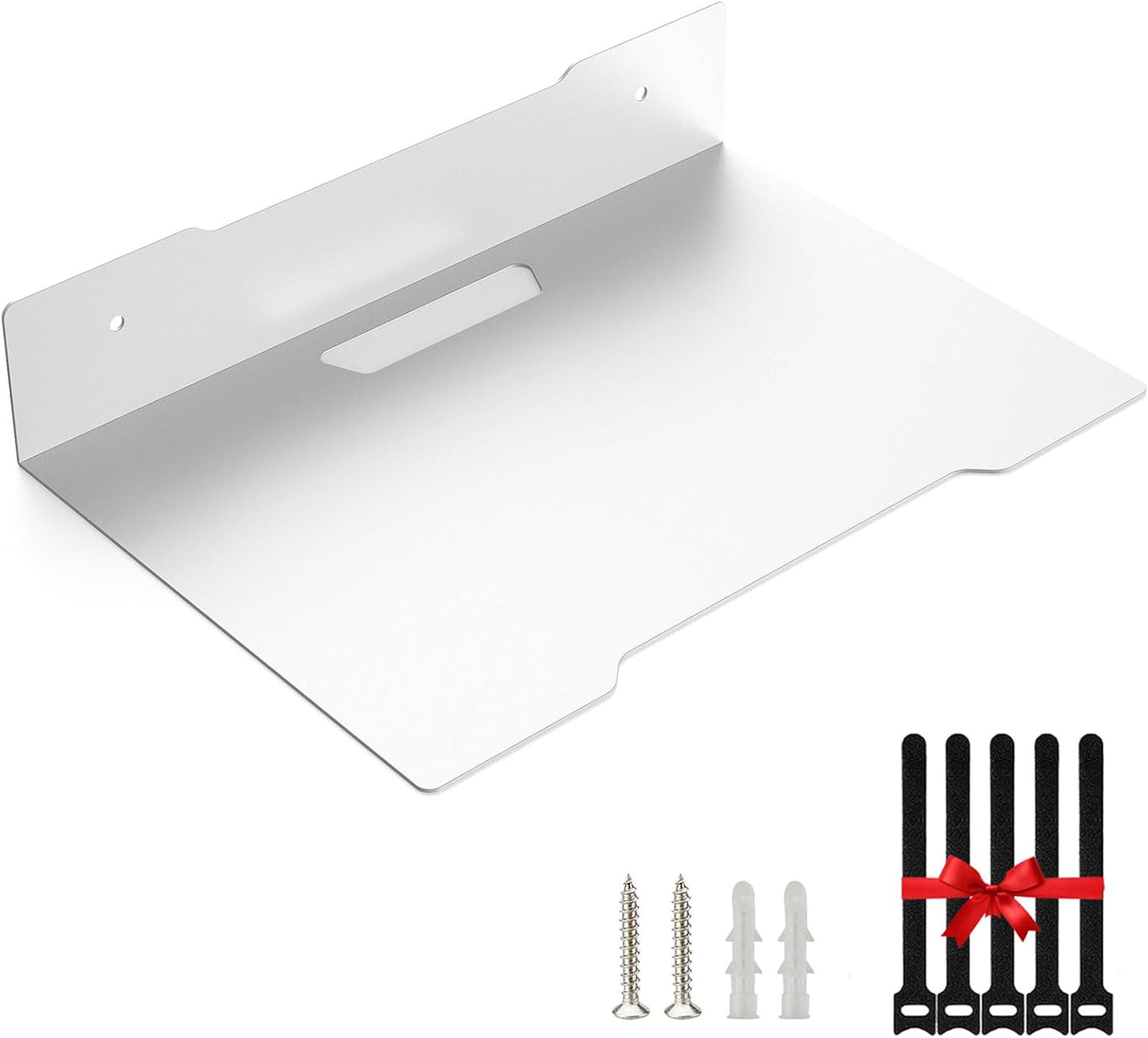 Compact White Projector Shelf - Wall Mount Floating Rack with Cable Ties