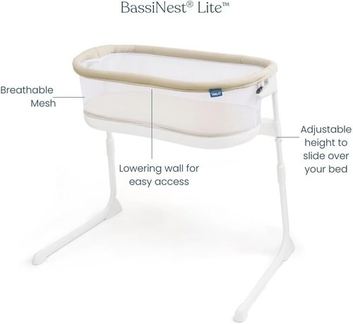 HALO BassiNest Lite - Portable Breathable Baby Bassinet with Mesh Walls & Lowering Wall for Easy Access