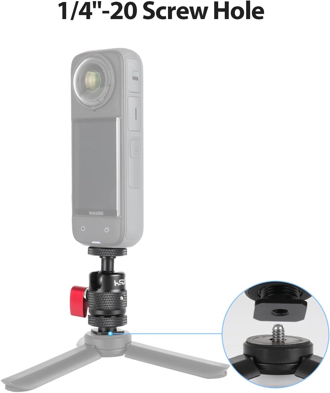 1/4-20 360 Insta360 X4/X3/X2/X/RS/R/GoPro/Sony/DSLR HSU Cold Shoe Mount Adapter, Aluminum Screw Hole Rotation Camera