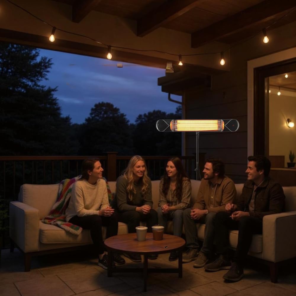 iQ Heat Wave 1500W Carbon Infrared Heater - Indoor/Outdoor Weatherproof Electric Heater with Tripod Stand and Remote - Experience Next-Level, Efficient Heating