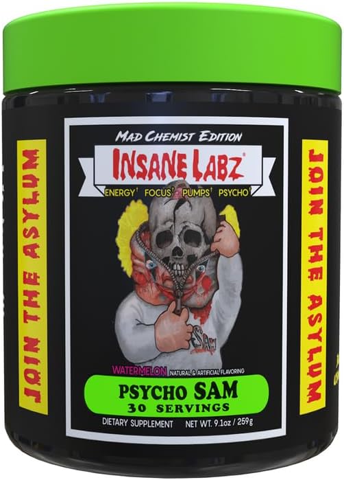 Insane Labz Psycho Sam, High Stimulant Pre Workout Powder, 30 Srvgs (30 Servings (Pack of 1), Watermelon