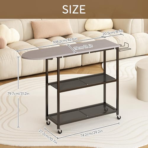 GILLAS Ironing Board with 2 Tier Storage Basket, Movable Ironing Board Full Size for Iron Rest & Clothes, Tabletop Ironing Boards, Ironing Stand Iron Boards Ironing Table Rustic