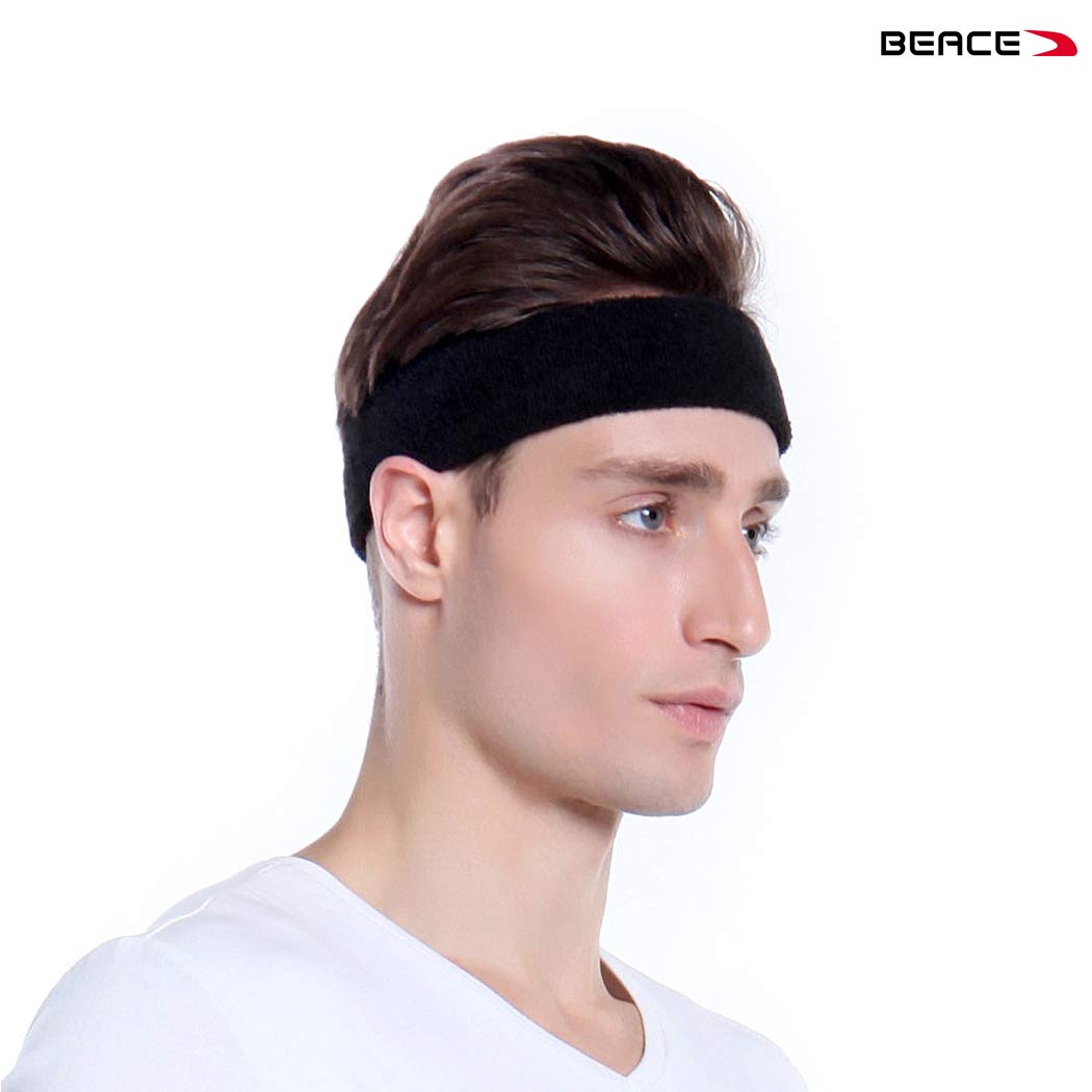 BEACE Sweatbands Sports Headband for Men & Women - 6PCS Moisture Wicking Athletic Cotton Terry Cloth Sweatband for Tennis, Basketball, Running, Gym, Working Out Bl/Wh/Gr/Ma/DP/LT