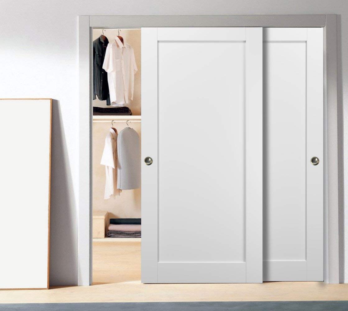 SARTODOORS Slab Barn Door Panel | Quadro 4111 White Silk | Sturdy Finished Wooden Modern Doors | Pocket Closet Sliding-30 x 80"