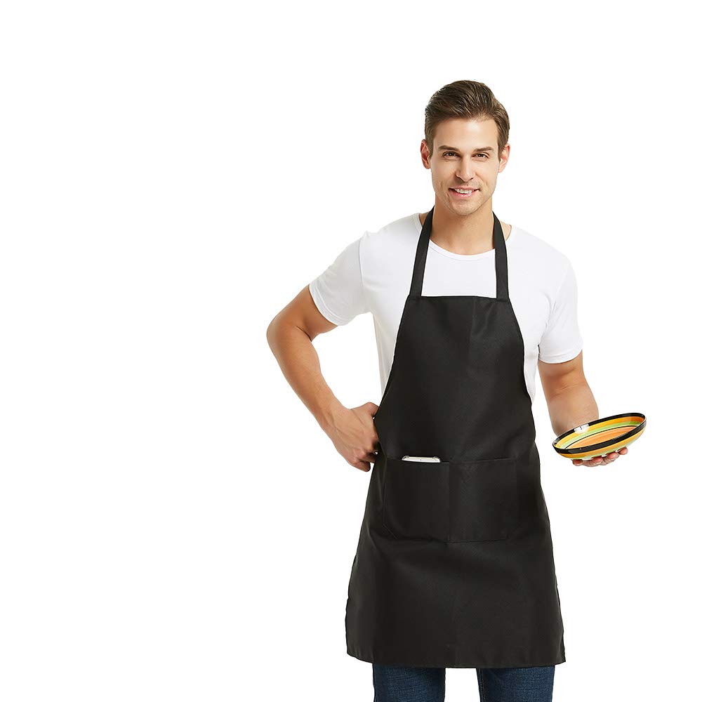 DUSKCOVE 12 Pack Plain Bib Aprons with 2 Pockets - Black Unisex Commercial Apron Bulk for Kitchen Cooking Restaurant BBQ Painting Crafting