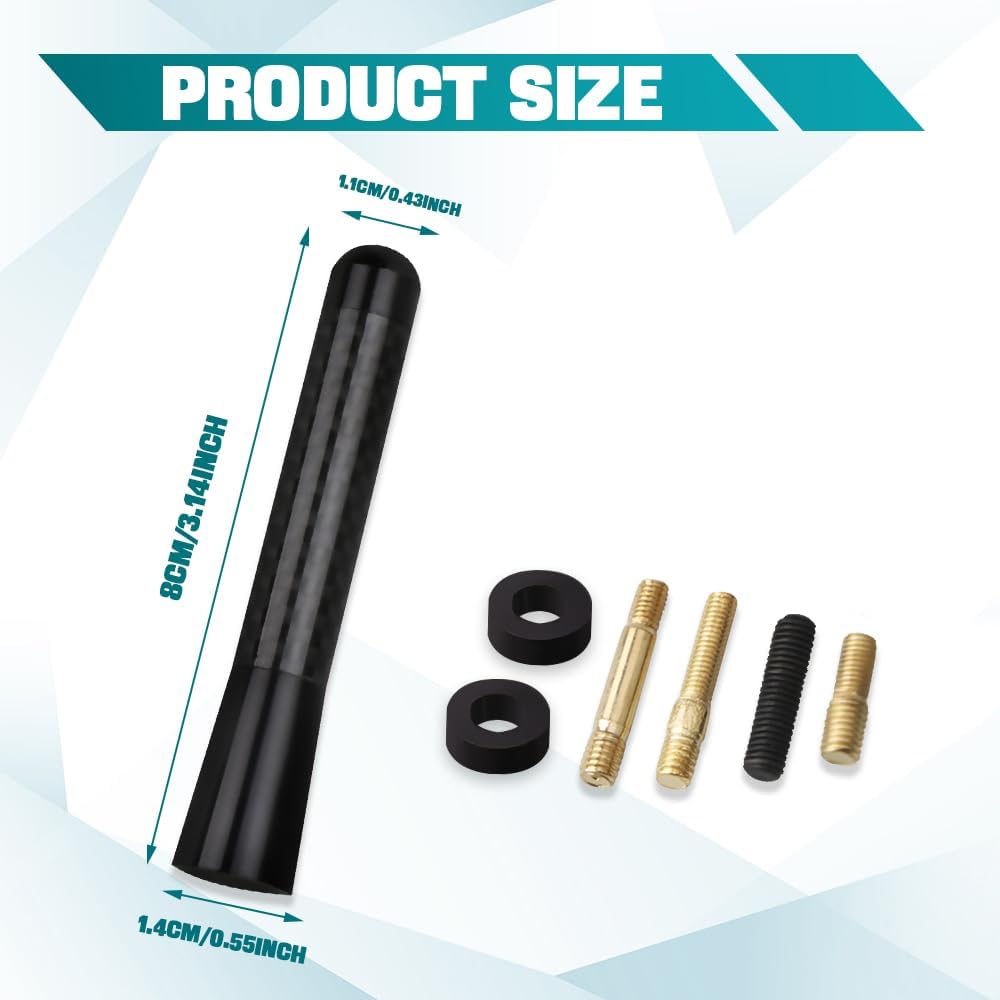 Kutyun 3.15" Car Stubby Antenna, Universal Mini Antenna with Aluminum Alloy Thread, Replacement Antenna for AM/FM Radio