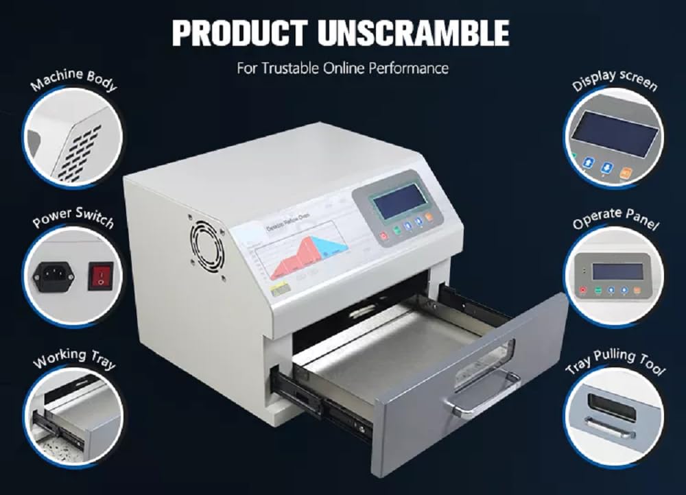 Precision 1600W Infrared PCB Soldering Furnace Reflow Oven for PCB Soldering with Hot Cyclic Wind Function