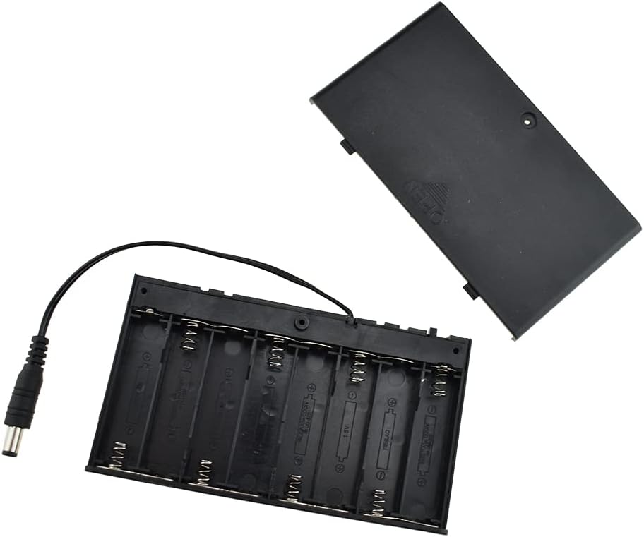 HAHIYO 12V 8x1.5V 2 AA Battery Holder with DC Plug Portable Supply Quick Swap Securely Lids On/Off Switch Plastic