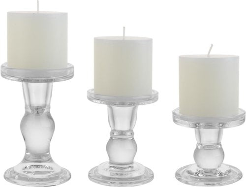 Crystal Candlestick Holders Set by [Brand Name] - Elegant 3-Piece Glass Candle Holders for Weddings & Home Decor | Clear