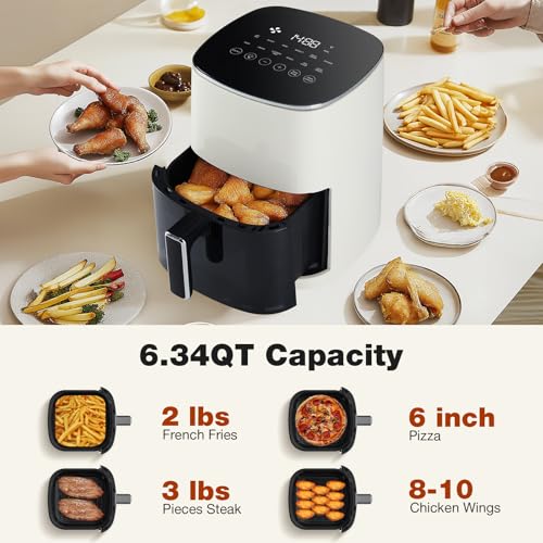 OLIXIS Air Fryer 6 Quart with Window Square Air Fryer 12-in-1 Air Fry, Roast, Reheat, Dehydrate, Bake, Steam, Fries, Custard, Chicken, Wings, Sea Food, Vegetabels,400F, White