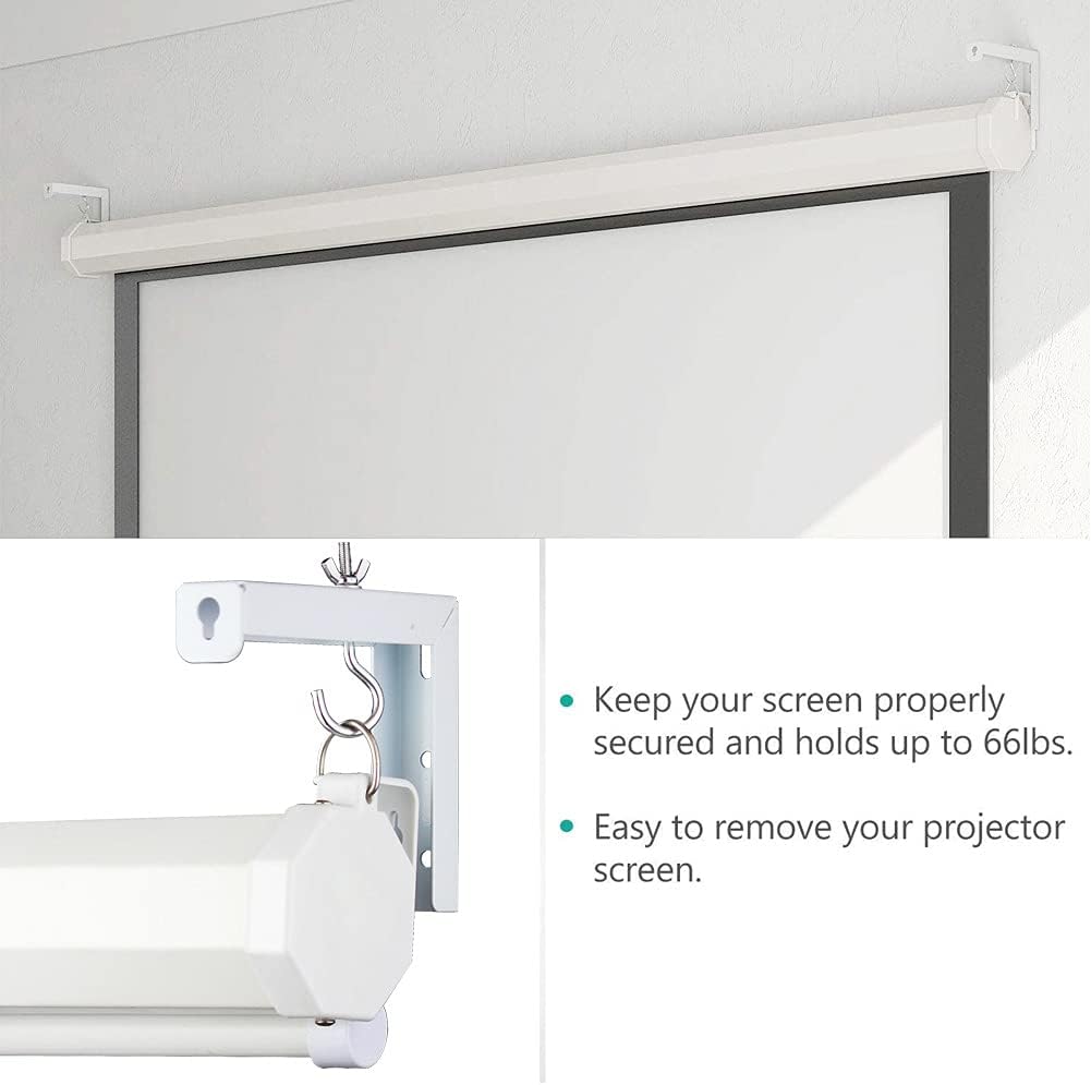 XuYelora 44 lbs(Color:White) Projector Screen Wall Mount L-Brackets, Adjustable Extension with Hook Universal Projector