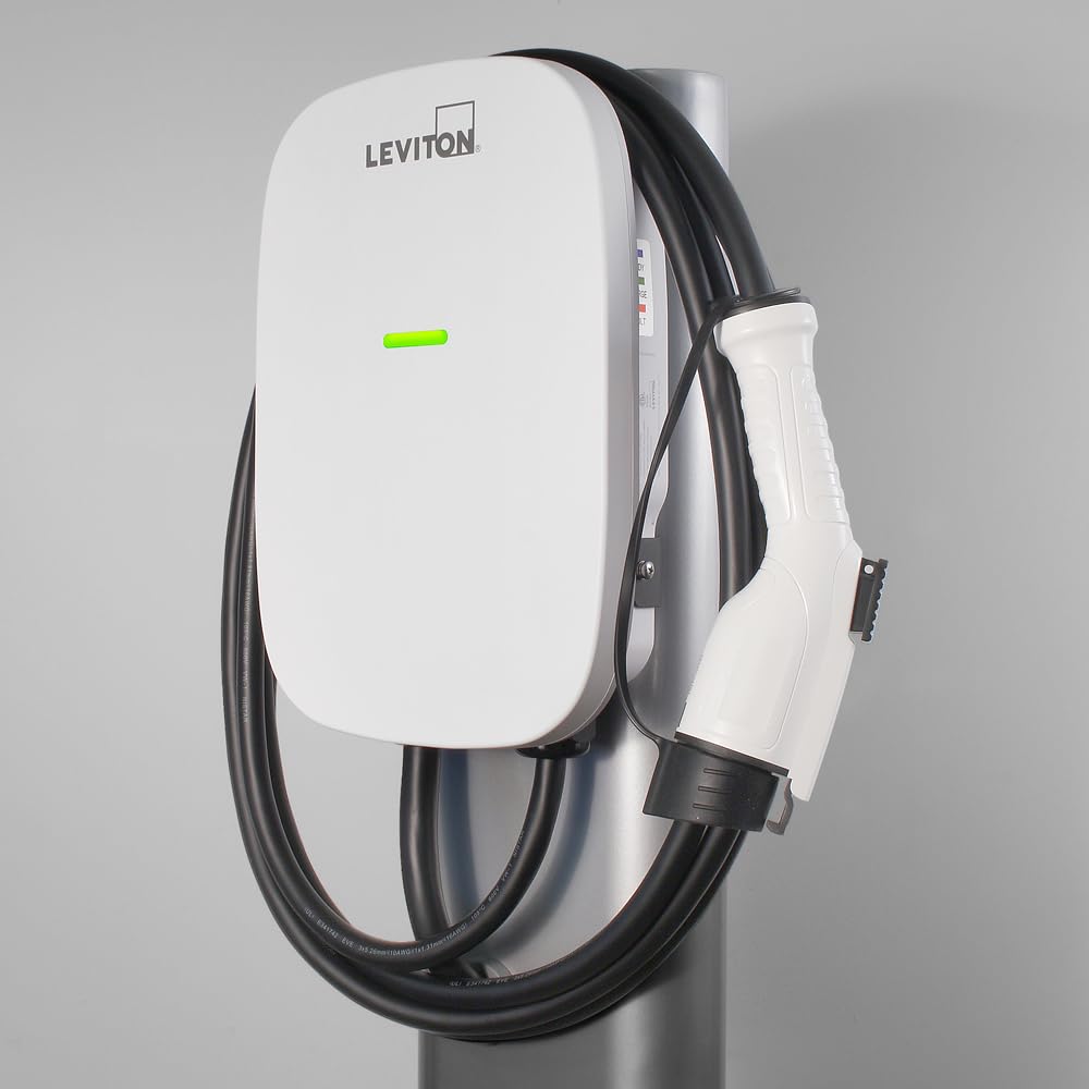 Leviton Level 2 EV Charger, 32 Amp, 208/240 VAC, 7.6 kW Output, 18' Charging Cable, Indoor/Outdoor Hardwired EV Charging Station, EV320 EVSE