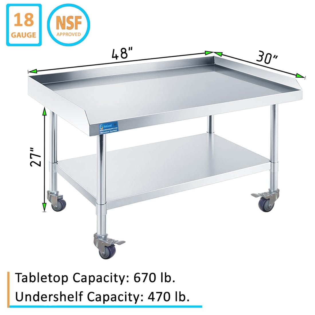 Stainless Steel Rolling Working Equipment Grill Table Stand 30 x 48 with Wheels