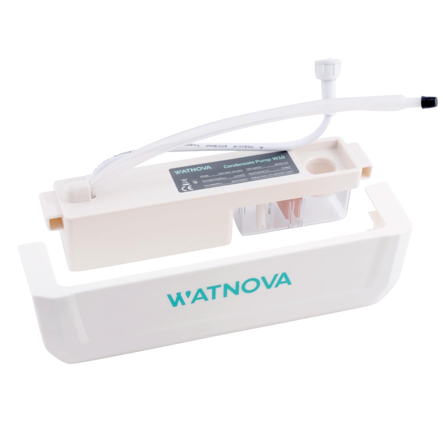 WATNOVA Undermount Mini Split Condensate Pump, Quiet 19 dB HVAC Drain Pump with Probe Sensor, 100-240V, 10 GPH, 37 ft Max Lift, Safety Switch for Wall-Mounted AC, Dehumidifier, Furnace